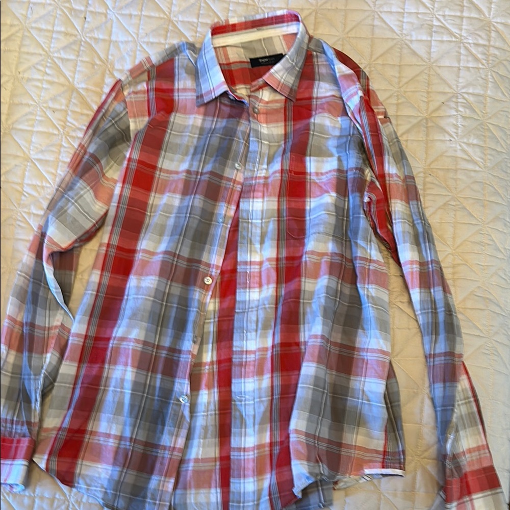 Ermenegildo Zegna Red and Gray Casual Button Down Shirt